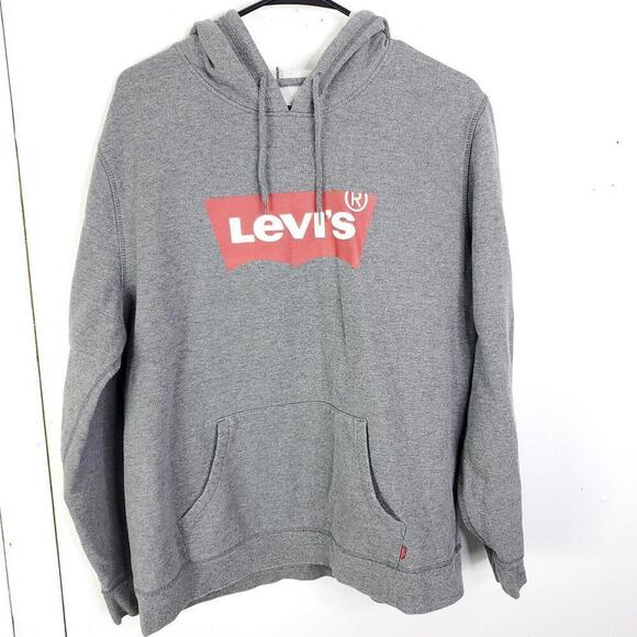 Levis Sweater Womens XL Hoodie Sweatshirt Gray Logo Front Casual Street Billboar - Picture 1 of 9